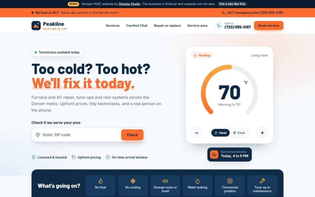 HVAC demo desktop website preview