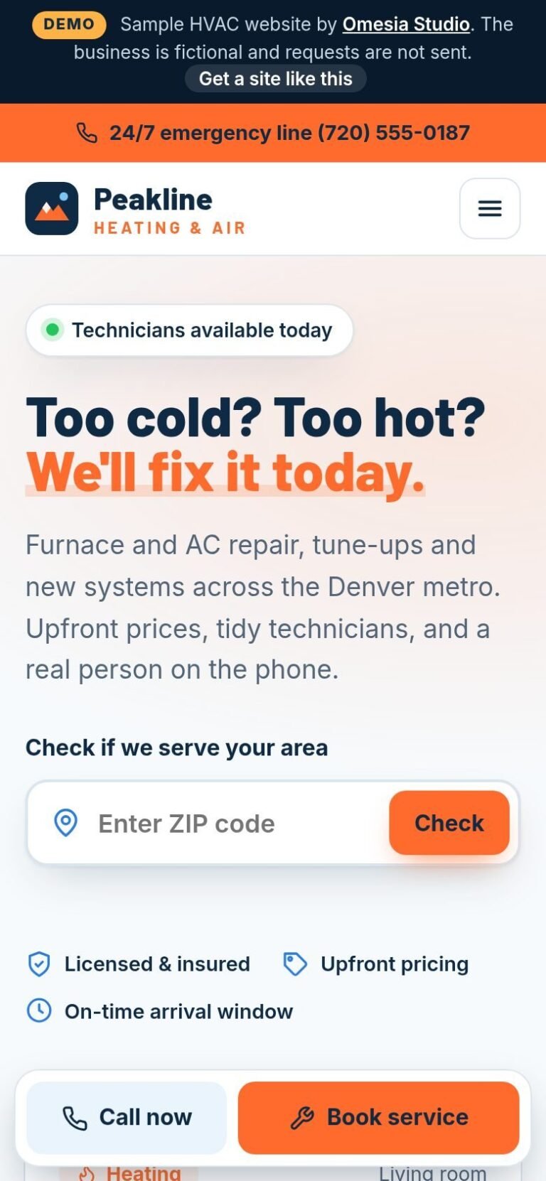 Mobile view of Peakline: Heating & Air Conditioning